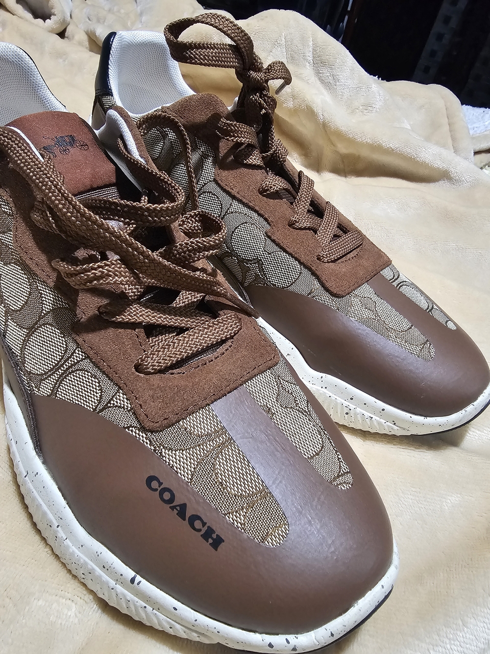 Coach Brown and Beige Signature Logo Men’s Athletic Sneakers - Picture 8 of 11